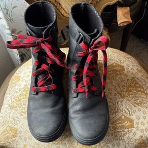 Merrell Haven Black Boots with Custom Red Plaid Laces